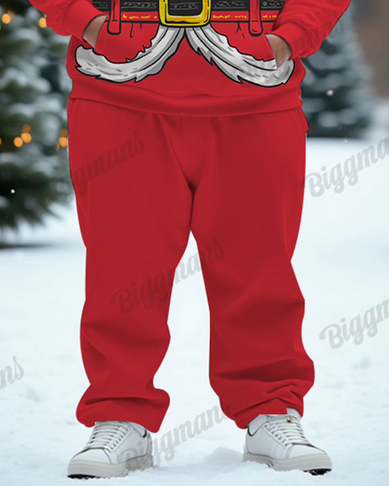Big Men's Funny Christmas Santa Cosplay Print Hoodie Set