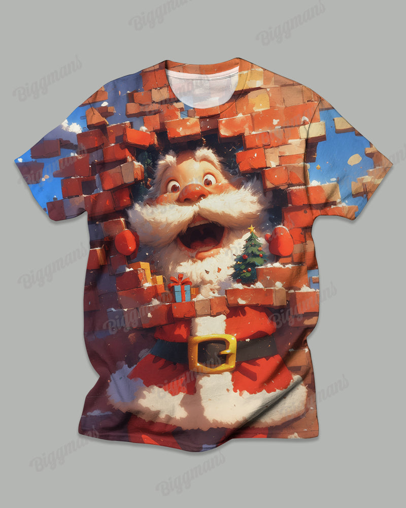 Men's Big & Tall Santa Claus Stunned Red Brick Printed T-Shirt Trousers Set