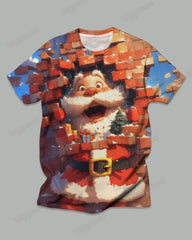 Men's Big & Tall Santa Claus Stunned Red Brick Printed T-Shirt Trousers Set