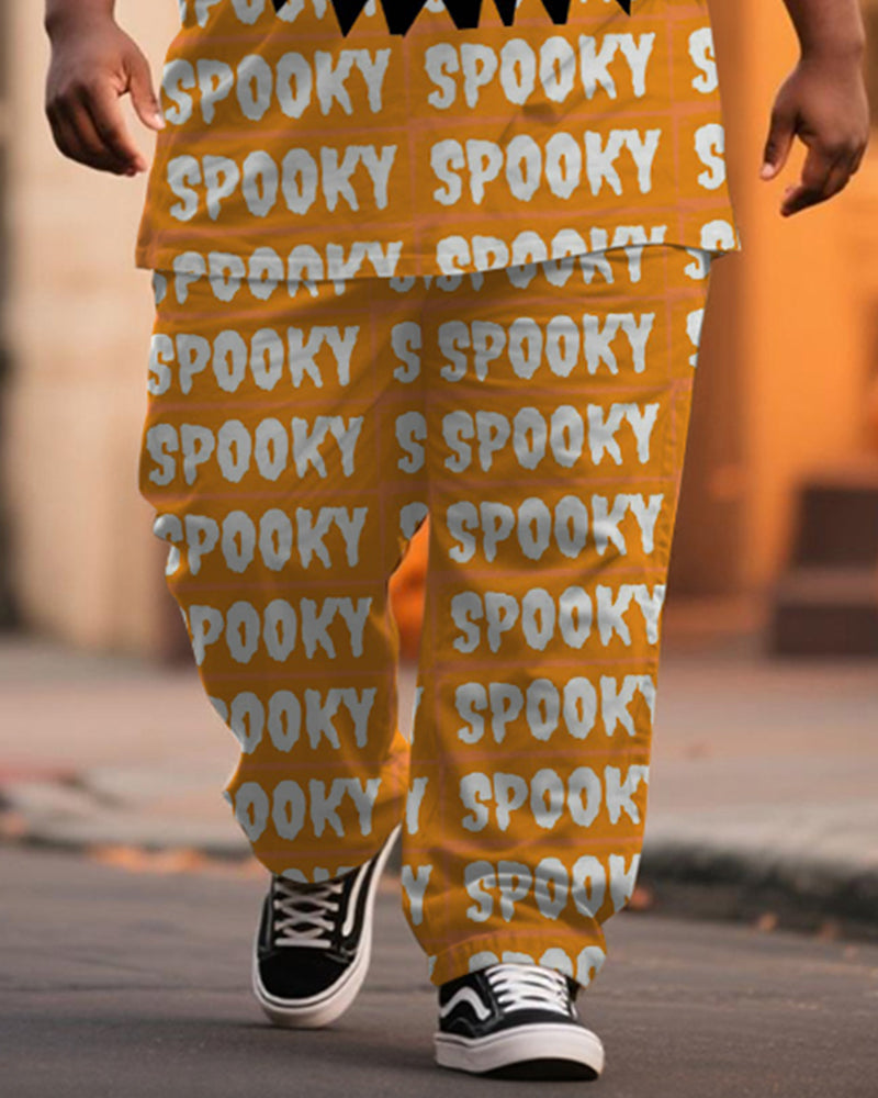 Big & Tall Men's Halloween SPOOKY Pumpkin Lantern Printed T-Shirt Trousers Suit
