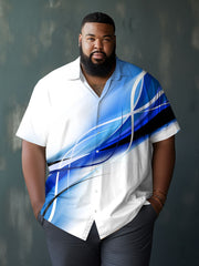 Men's Plus Size Casual Abstract Aurora 3D Print Short Sleeve Lapel Shirt