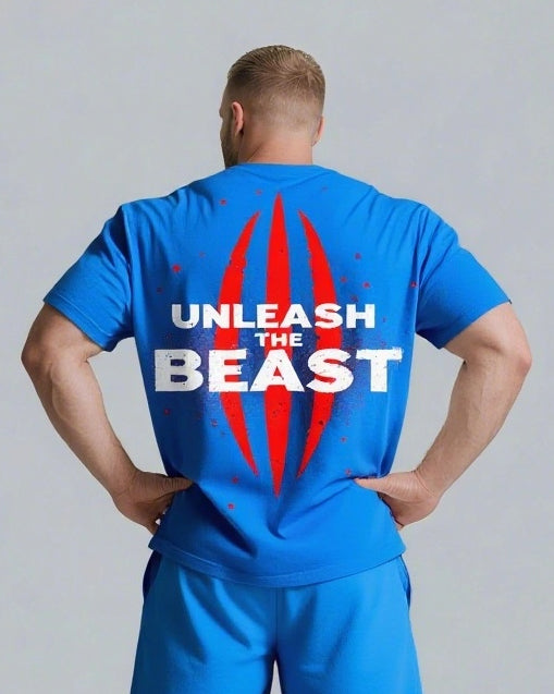 UNLEASH THE BEAST Slogan T-shirt Short Set