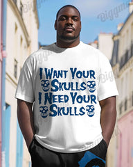 Men's Plus Size Street Fashion Rock Skull Alphabet Print T-Shirt Trousers Suit