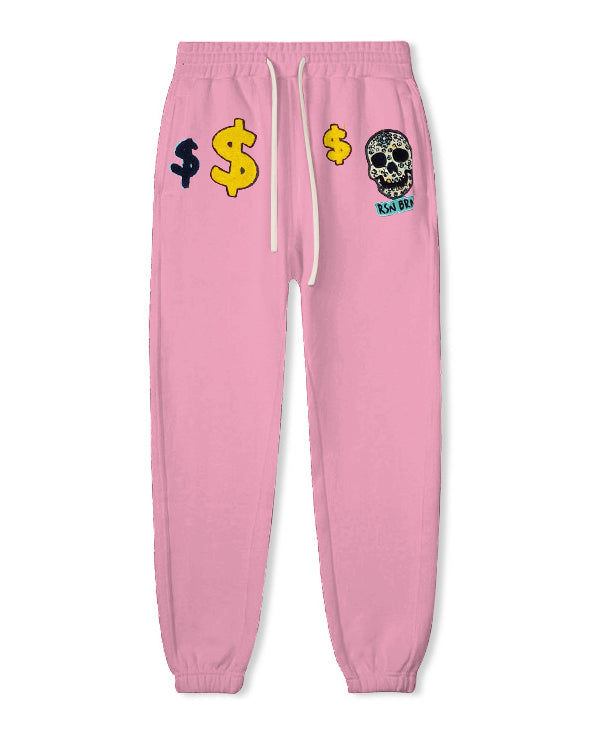 Men's Big and Tall Casual Hip Hop Blue Pink Skull Hoodie Two-Piece Set