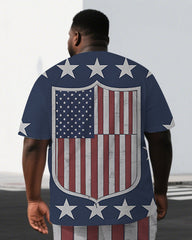 Big & Tall Men's Blue Independence Flag Inspired Logo Back Print Short-Sleeve T-shirt Shorts Set