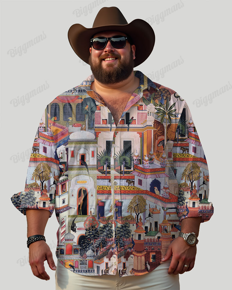 Castle World Cotton Long Sleeve Shirt Men's Plus Size
