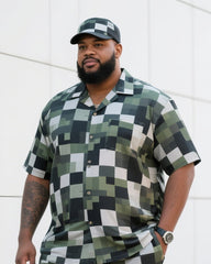 Big Man's Daily Leisure Outdoor Activities High Creative Checkered Camouflage Short Sleeve Shirt Shorts Suit