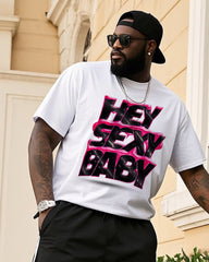 Big Men's Street Fashion Hand-painted Unique Personality Graffiti HEY SEXY BABY Short Sleeve T-shirt Shorts Suit
