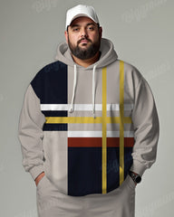 Men's Daily Casual Colorblock Striped Plaid Print Big & Tall Hoodie Set