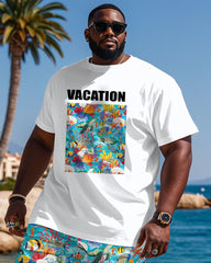 Big & Tall Men's Vacation Underwater World Pattern Printed T-Shirt Shorts Set