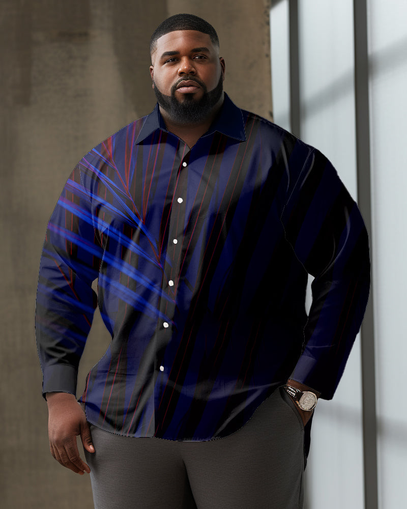 Men's Large Size Simple Leaf Pattern Lapel Casual Long Sleeve Shirt