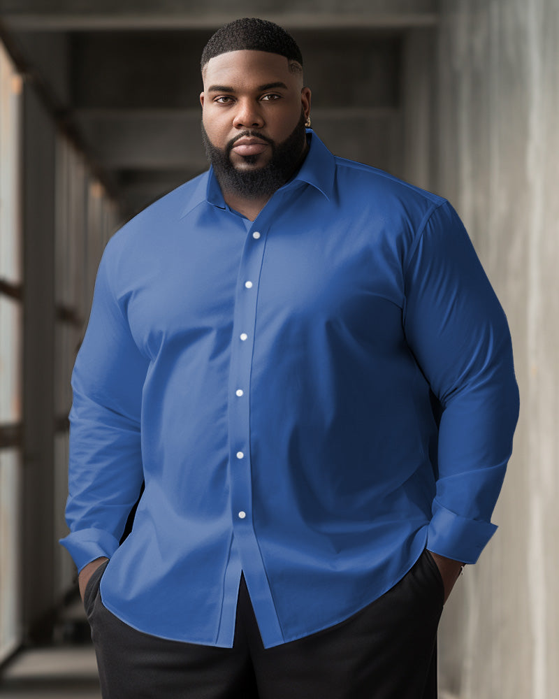 Men's Classic Casual Plus Size Solid Color Long Sleeve Lapel Shirt