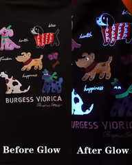 Selected 100% Cotton T - Shirt with Embroidered Glowing Dog King Pattern