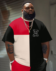 Street Casual Color Block Bear Print Big Man Set
