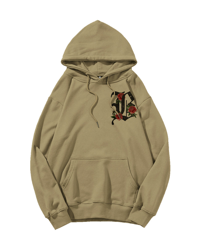 Cotton-Front And Back Gothic Letter Printed Men's Loose Oversized Hoodie