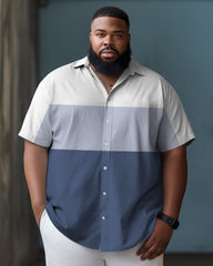Men's Large Size Business Plaid Color Block Button-down Short Sleeve Shirt
