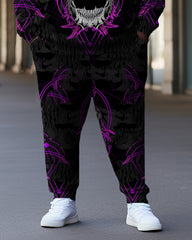 Big & Tall Men's Flame Purple Skull Graffiti Hoodie Two Piece Set