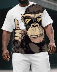 Big & Tall Men's Daily Casual Gorillas with Sunglass Cartoon Short-Sleeved T-shirt and Short Set