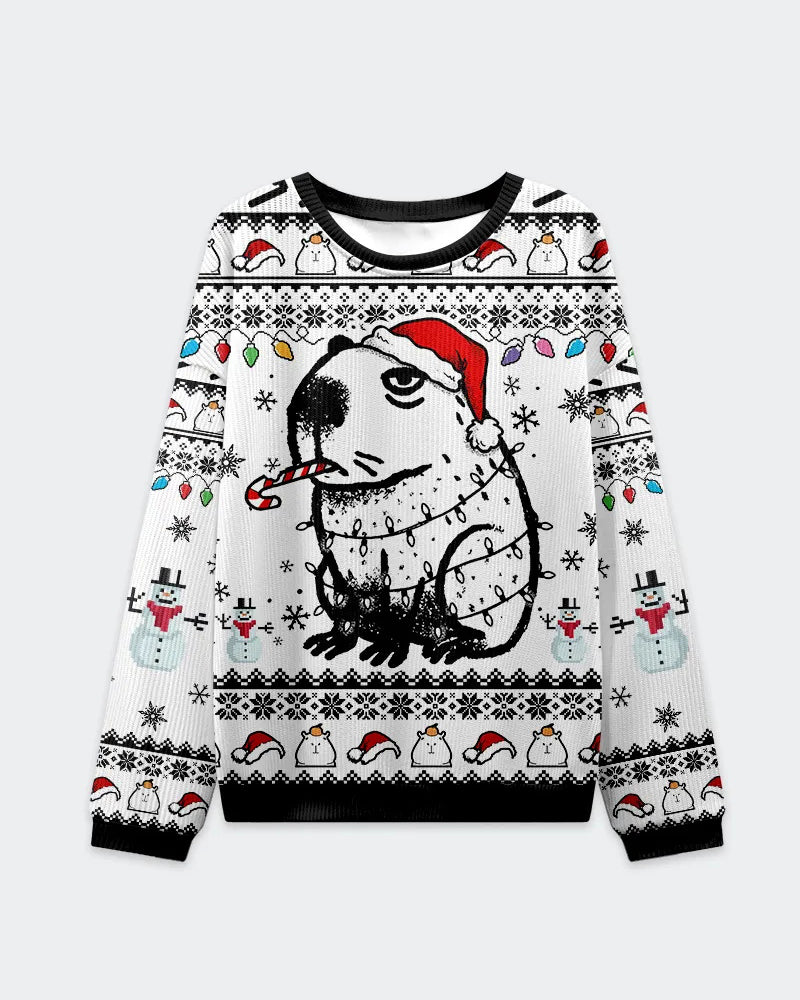 Big & Tall Men's Christmas Capybara Graffiti-Print Crewneck Ugly Sweater