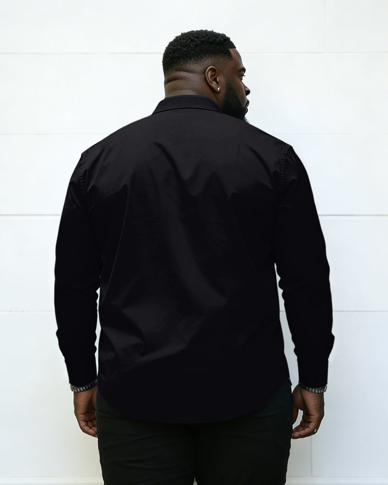 Big & Tall Men's Trendy Cool Black Phosphor Zipper Long Sleeve Shirt