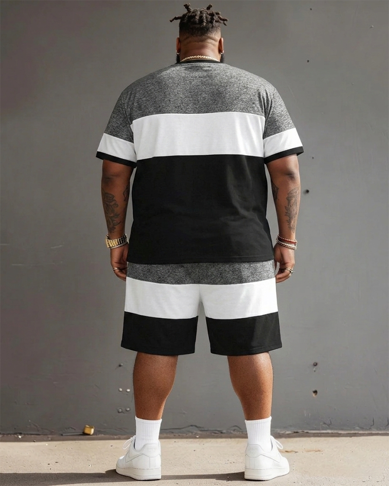 Big Guy's Polo Color Stripes T-Shirt and Shorts Set
