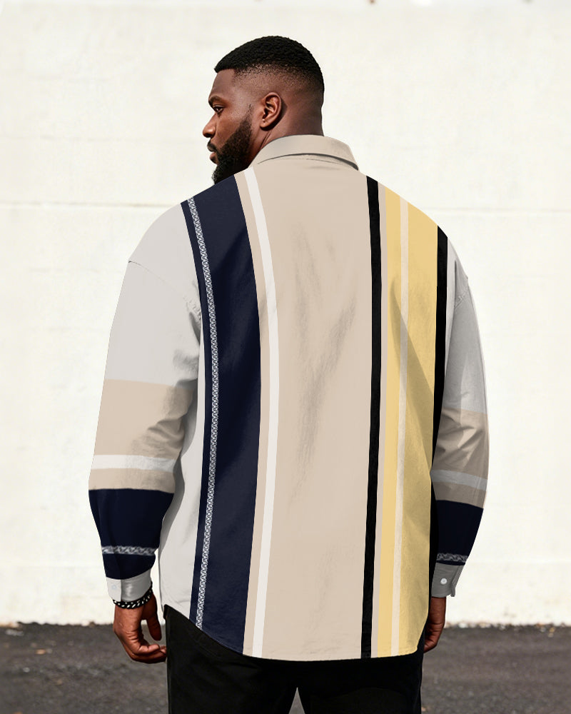 Big & Tall Men's Vintage Contrast Stripe Print Long Sleeve Shirt