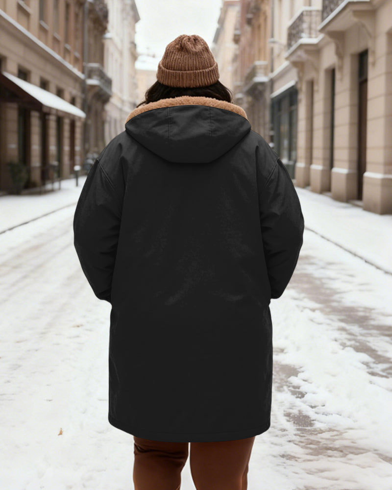 Women's Black Base Purple Blue Butterfly Printed Velvet Thickened Long Hooded Coat