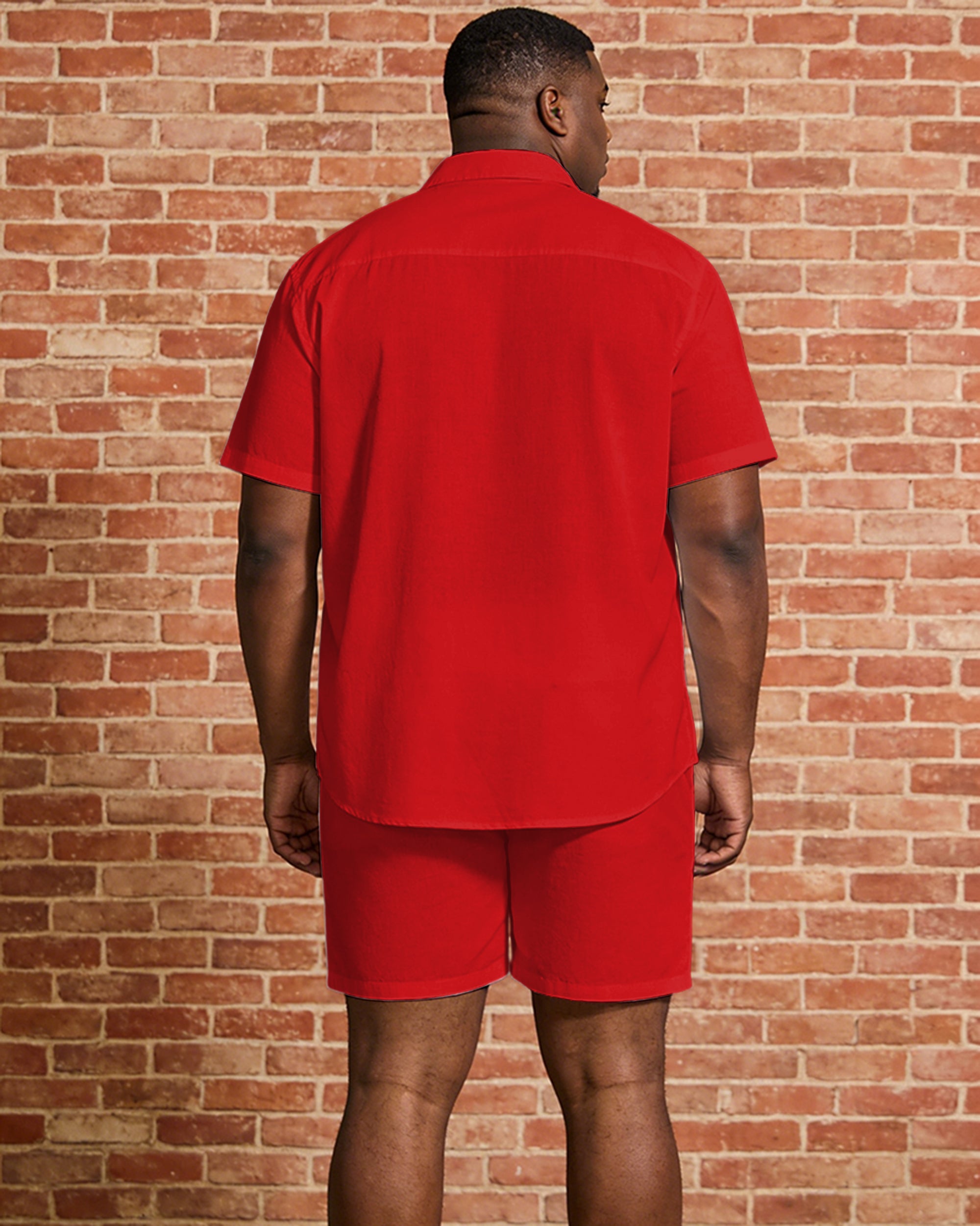 Big & Tall Men's Music Red Guitar Print Short Sleeve Shirt Shorts Set