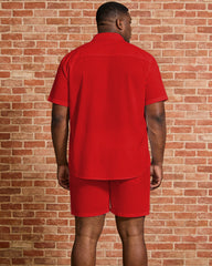 Big & Tall Men's Music Red Guitar Print Short Sleeve Shirt Shorts Set