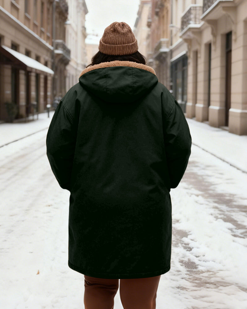 Women's Love PINK Printed Velvet Thickened Long Hooded Coat