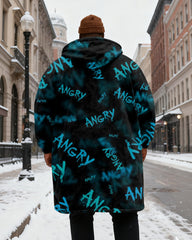 Big & Tall Men's Diablo "ANGRY" Graffiti Print Velvet Thickened Long Hooded Coat