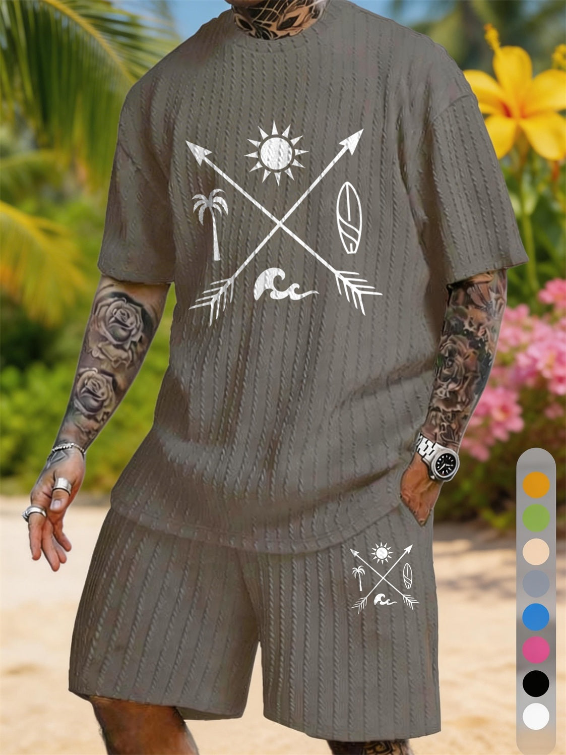 Surf Arrows Sun Print Texture Plus Size Vacation Suit