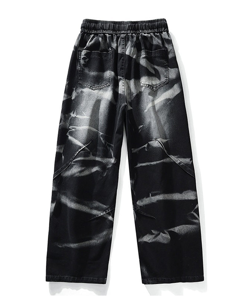 Big & Tall Men's Retro Distressed Tie-dyed Straight Leg Stretch Jeans M-8XL