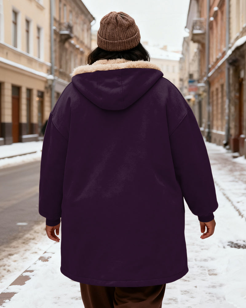 Women's Solid Color Velvet Thickened Long Hooded Coat