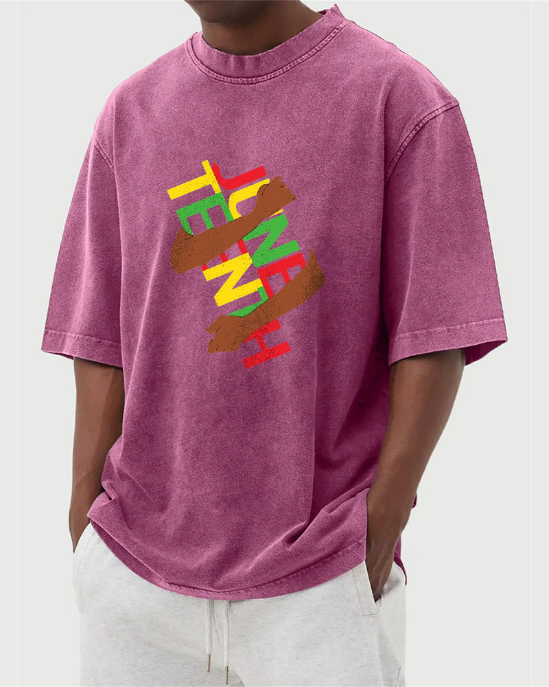 S-5XL Juneteenth Break Bound Theme Printed Wash Water Dressed T-Shirt