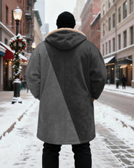 Big & Tall Men's Grey White Lightning Printed Velvet Thickened Long Hooded Coat