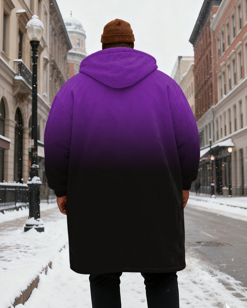 Big & Tall Men's Faith Gradient Print Velvet Thickened Long Hooded Coat