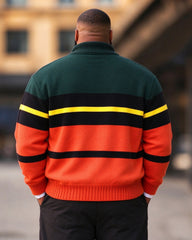 Big & Tall Men's Color-block Stripes Print Knit Cardigan