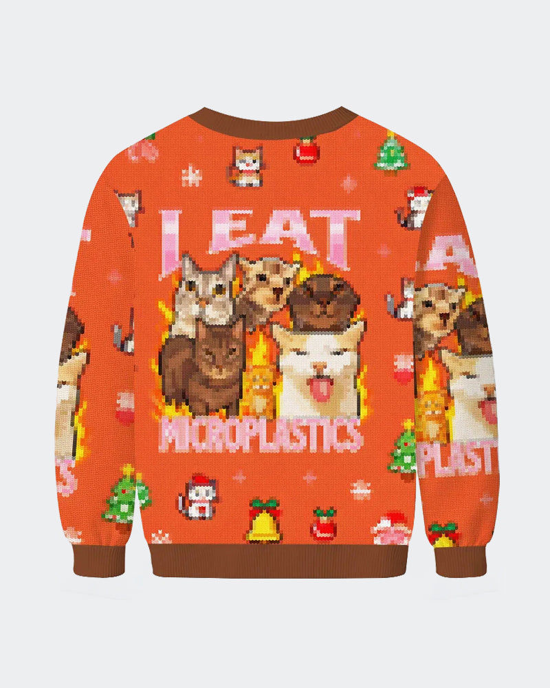 Big & Tall Men's Christmas Orange Cat Print Crewneck Ugly Sweater
