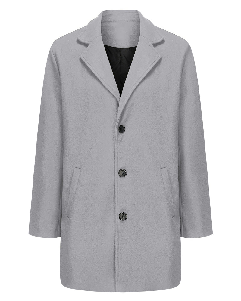 Big & Tall Men's Solid Color Wool Mid-length Trench Coat S-3XL