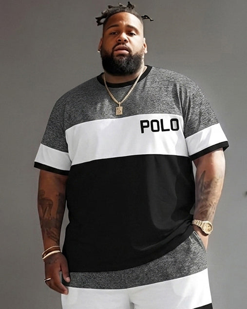 Big Guy's Polo Color Stripes T-Shirt and Shorts Set