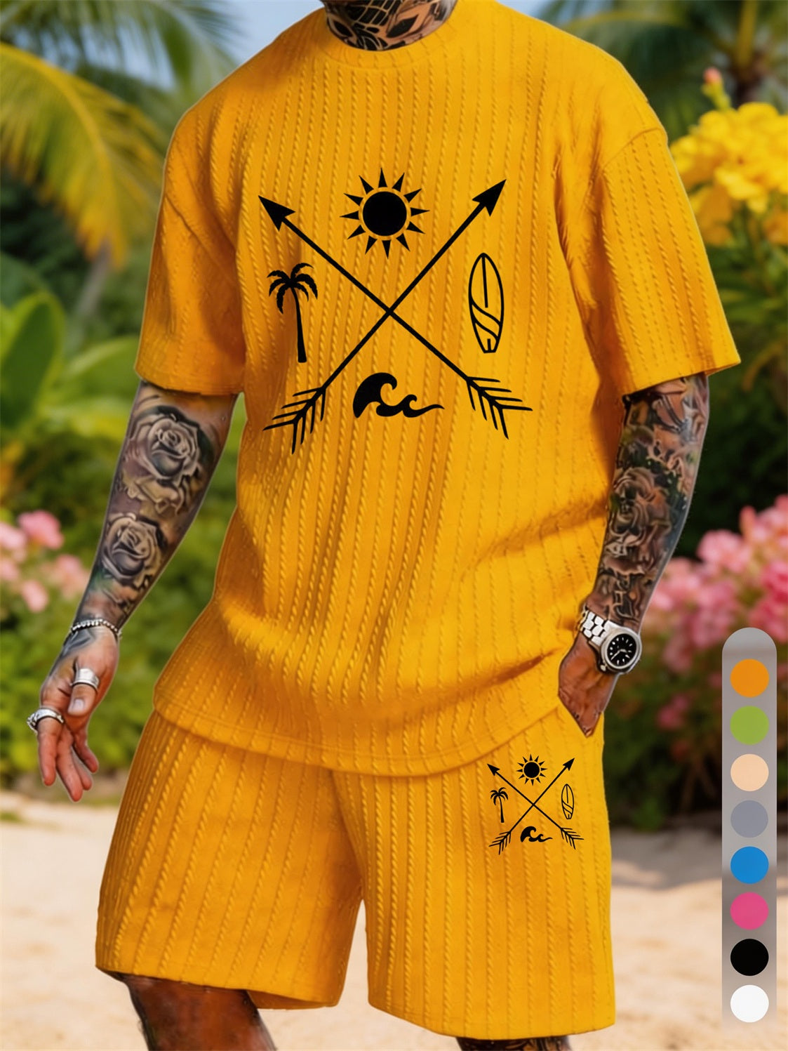 Surf Arrows Sun Print Texture Plus Size Vacation Suit