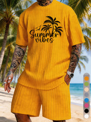 "Summer Vibes" Coconut Tree Bird Print Texture Large Size Vacation Suit