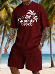"Summer Vibes" Coconut Tree Bird Print Texture Large Size Vacation Suit