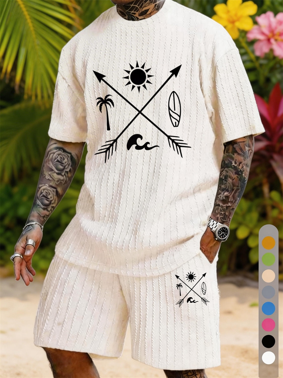 Surf Arrows Sun Print Texture Plus Size Vacation Suit