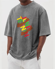 S-5XL Juneteenth Break Bound Theme Printed Wash Water Dressed T-Shirt