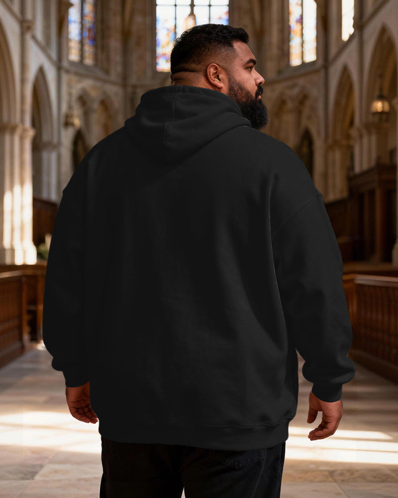 Big & Tall Men's Jesus Paid It All Cross Faith Letter Print Hoodie