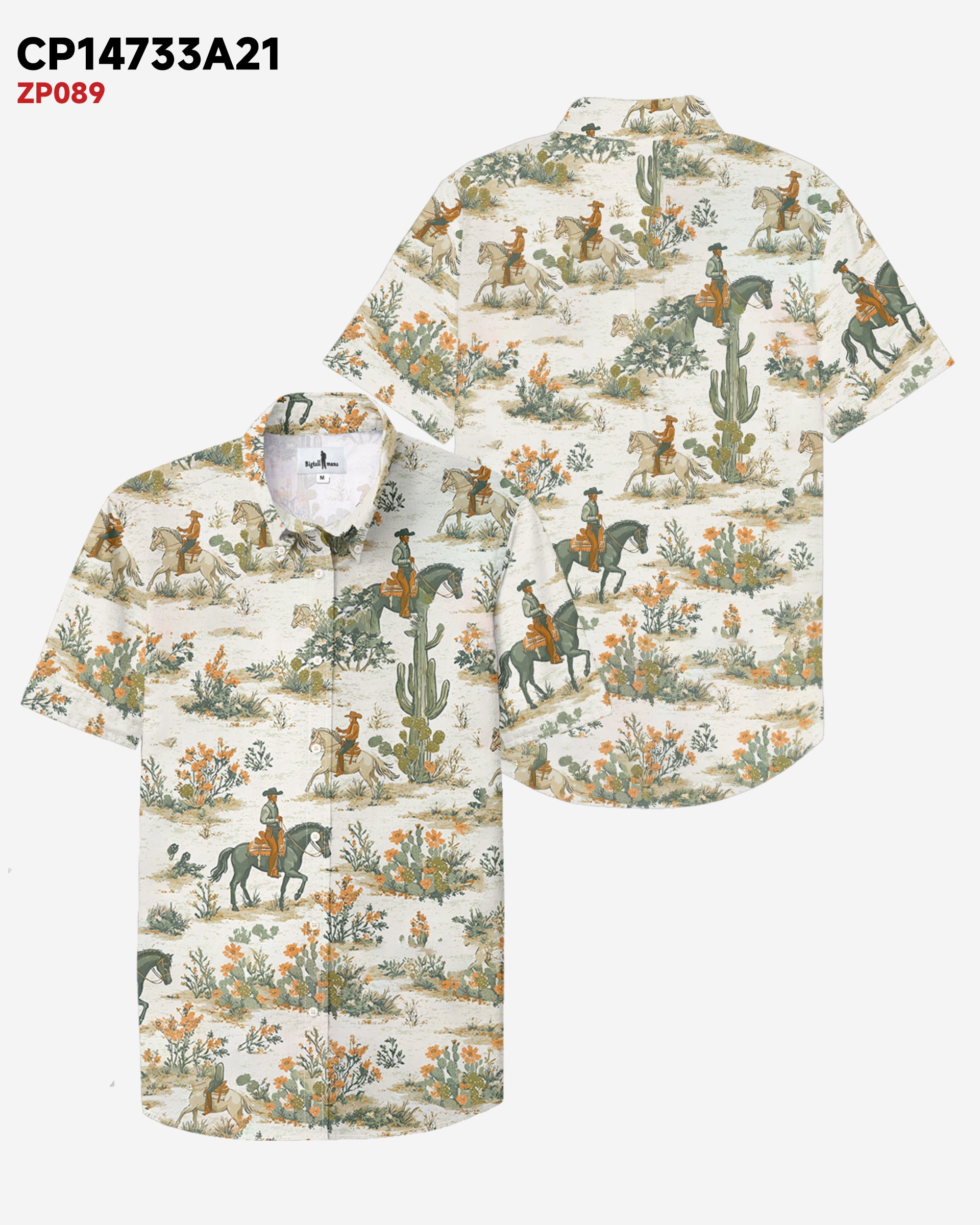 Cactus & Horse Heroes Quartet Continuous Cloth Printed Cotton Blend Short Sleeve Button-Up Shirt