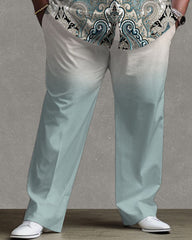 Men's Plus Size Daily Casual Retro Gradient Pattern Long Sleeve Shirt Trousers Suit