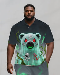 Big Men's Street Fashion Ghost Bear Printed Casual Short-Sleeve Polo Shirt Shorts Set